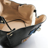 thumbnail Black Python Leather Diorific Sequin Embroidered Patch Bucket Handbag GHW - L'UXE LINK