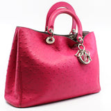 thumbnail Large Ostrich Diorissimo In Fuchsia/Brown Handbag PHW With Strap - L'UXE LINK