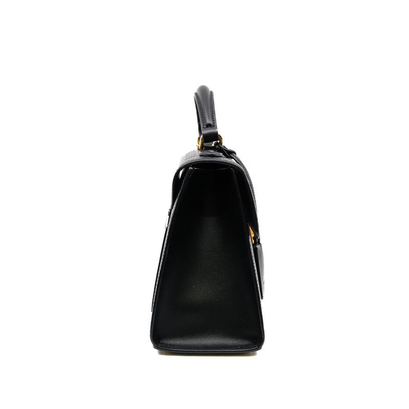 padlock top handle bag in double G leather black ghw