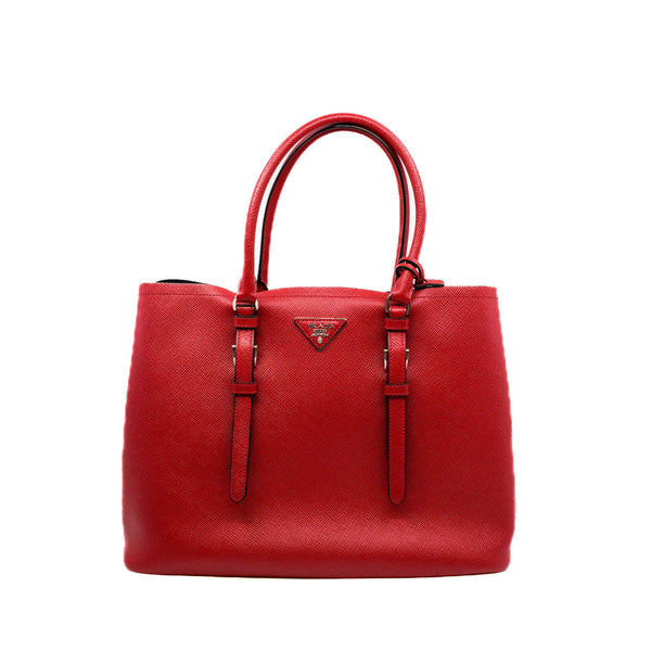 Saffiano Double Tote Medium In Red Leather SHW With Strap
