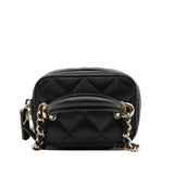 thumbnail Mini Black Lambskin Top Handle Vanity Handbag With Chain LGHW - L'UXE LINK