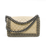 thumbnail Old Medium Leboy In Beige Calfskin Leather Chained Flap Bag PHW Seri 21 - L'UXE LINK