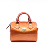 thumbnail MCM Bronze/Pink Monogram Patent Leather Boston Bag GHW With Strap - L'UXE LINK