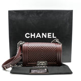 thumbnail Small Chevron Leboy In Lambskin Burgundy Flap Bag PHW Seri 19 - L'UXE LINK