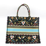 thumbnail Large Dior Book Tote In Embroidered Blue/Black Flowers Print Canvas Bag - L'UXE LINK