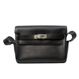 thumbnail Kelly Messenger PM Bag In Black Evergrain Leather PHW W Stamp - L'UXE LINK