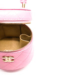 thumbnail Mini Vanity Case With Ruched Handle In Pink Lambskin Quilted Handbag GHW Seri 32 - L'UXE LINK