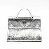 thumbnail Medium Diorever In Metallic Silver Calfskin Flap Bag PHW With Strap - L'UXE LINK