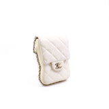thumbnail White Lambskin Quilted Phone Flap Bag With Chain GHW Seri 29 - L'UXE LINK