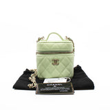 thumbnail Small Green Caviar Leather Quilted Handle With Care Vanity Case GHW With Chain Seri 31 - L'UXE LINK