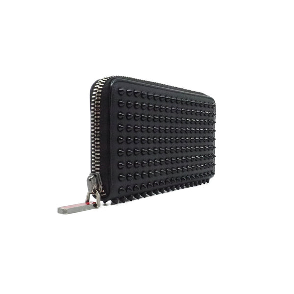 long zip wallet with black studs in leather black phw