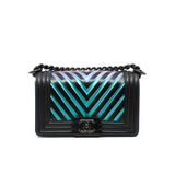 thumbnail Small Leboy In Black/Iridescent Chevron Embossed Calfskin Flap Bag PHW Seri 24 - L'UXE LINK