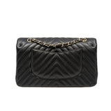 thumbnail Medium Classic Chevron In Black Lambskin Quilted Double Flap Black GHW Seri 26 - L'UXE LINK