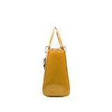 thumbnail Medium Lady Dior In Beige Brown Patent Leather Cannage Handbag GHW With Strap