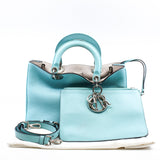 thumbnail Medium Diorissimo Mint Blue/Grey Calfskin Handbag PHW With Strap - L'UXE LINK