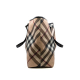 thumbnail Burberry Beige Nova Check Coated Canvas and Patent Leather Nickie Tote with Pouch - L'UXE LINK