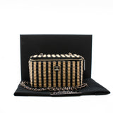 thumbnail Small Black And Beige Raffia Jute Striped Vanity Case With Chain GHW Seri 30 - L'UXE LINK