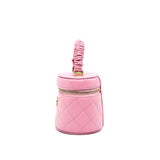 thumbnail Mini Vanity Case With Ruched Handle In Pink Lambskin Quilted Handbag GHW Seri 32 - L'UXE LINK