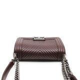 thumbnail Small Chevron Leboy In Lambskin Burgundy Flap Bag PHW Seri 19 - L'UXE LINK