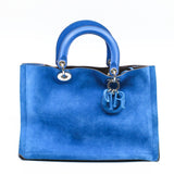 thumbnail Medium Diorissimo In Blue Suede Leather Handbag Blue/PHW With Strap - L'UXE LINK