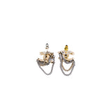 thumbnail chanel cc logo earring with chain whith crystal gold and silver - L'UXE LINK