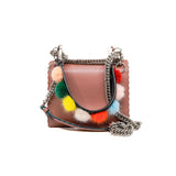 thumbnail Small Kan I Scallop Pink In English Rose Bag with Mink Fur Pom Pom Mini Strap You Black - L'UXE LINK