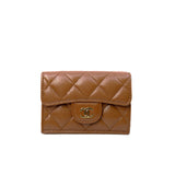 thumbnail Classic Small Snap Caramel Brown Caviar Leather Flap Wallet GHW - L'UXE LINK