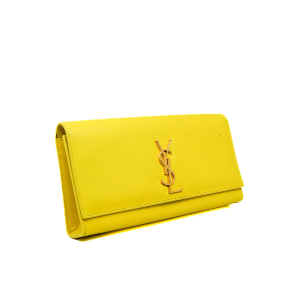 kate clutch in leather yellow ghw