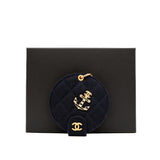 thumbnail Paris-Hamburg Round Mirror Navy Wool And Lambskin Quilted Charms - L'UXE LINK