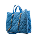thumbnail Light Blue Quilted Terry Cloth Coco Beach Shopper Tote Bag PHW Seri 30 - L'UXE LINK