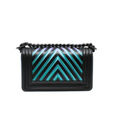 thumbnail Small Leboy In Black/Iridescent Chevron Embossed Calfskin Flap Bag PHW Seri 24 - L'UXE LINK