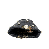 thumbnail mini limited bucket chain bag with pearl in leather black ghw seri 31 - L'UXE LINK