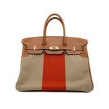 thumbnail birkin 35cm in orange beige fabric/faubourg ghw R stamp - L'UXE LINK