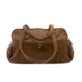thumbnail nappa pocket bag with top handle in leather brown - L'UXE LINK