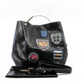 thumbnail Black Python Leather Diorific Sequin Embroidered Patch Bucket Handbag GHW - L'UXE LINK