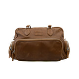 thumbnail nappa pocket bag with top handle in leather brown - L'UXE LINK