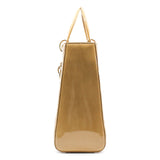 thumbnail Large Cannage Lady Dior In Dark Beige Patent Leather Handbag GHW With Strap - L'UXE LINK