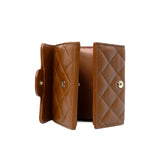 thumbnail Classic Small Snap Caramel Brown Caviar Leather Flap Wallet GHW - L'UXE LINK
