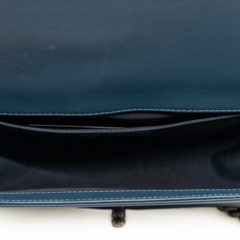 Medium Dark Green Leboy Cordoba Paris Dallas Embossed Leather Flap Bag Ruthenium Hardware Seri 19