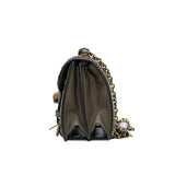 thumbnail limited flap bag with studs in leather grey ghw/phw - L'UXE LINK