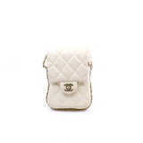 thumbnail White Lambskin Quilted Phone Flap Bag With Chain GHW Seri 29 - L'UXE LINK