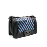 thumbnail Small Leboy In Black/Iridescent Chevron Embossed Calfskin Flap Bag PHW Seri 24 - L'UXE LINK
