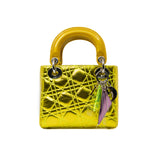 thumbnail Limited Edition Mini Lady Dior In Neon Yellow/Gold Leather Handbag PHW With Strap - L'UXE LINK