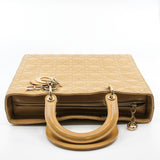 thumbnail Large Cannage Lady Dior In Dark Beige Patent Leather Handbag GHW With Strap - L'UXE LINK