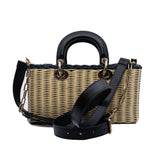 thumbnail D-joy Limited Natural Wicker Oblique Blue Canvas GHW - L'UXE LINK