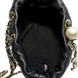 thumbnail mini limited bucket chain bag with pearl in leather black ghw seri 31 - L'UXE LINK