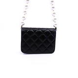 thumbnail Black Lambskin Leather Quilted Maxi Pearls Chain Card Holder Flap Bag LGHW Seri 31 - L'UXE LINK