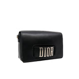 thumbnail Dio(r)evolution Flap Bag Black Leather Medium Phw With Leather Wide Strap - L'UXE LINK