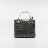 thumbnail Mini Lady Dior In Grey Alligator Leather Handbag Crystal Hardware With Chain - L'UXE LINK