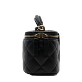 thumbnail Mini Black Lambskin Top Handle Vanity Handbag With Chain LGHW - L'UXE LINK